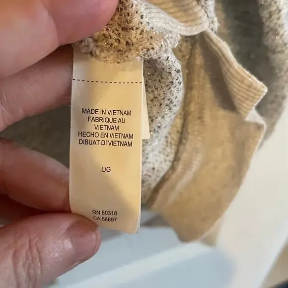 Lucky Lotus Sweater Beige metallic Knit Pullover Embellished Studded Ladies Sz L - Picture 13 of 14